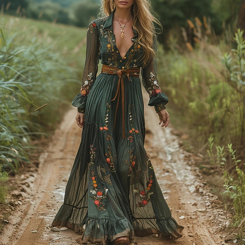 Ethnic Boho Fashion - فستان عتيق بطبعة زهور على الموضة