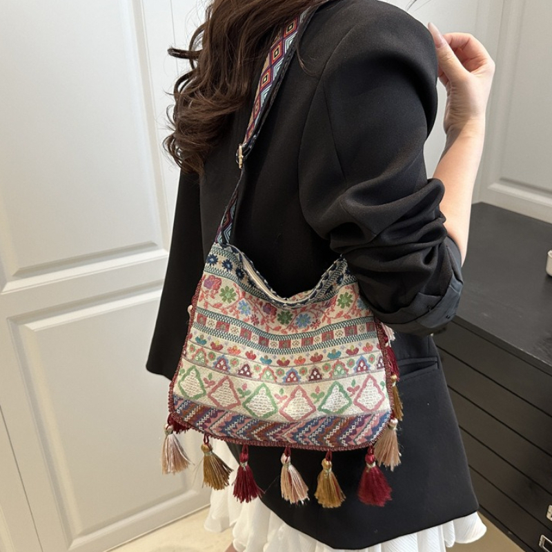 Ethnic Boho Fashion - حقيبة كتف نسائية بنمط بوهيمي عرقي