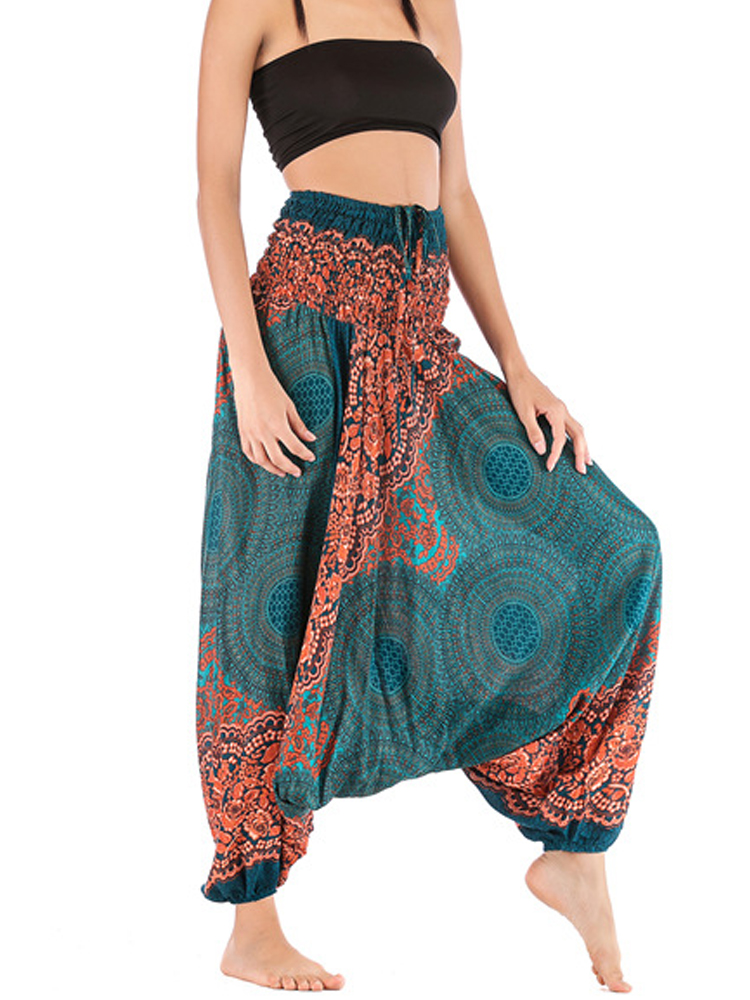 Ethnic Boho Fashion - ريترو بوهو الأزهار طباعة عادية المرأة