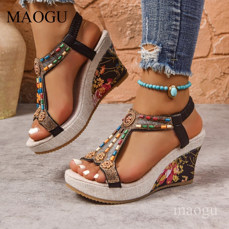 صنادل بوهو نسائية بكعب ويدج مز - مراجعة Ethnic Boho Fashion وسعره
